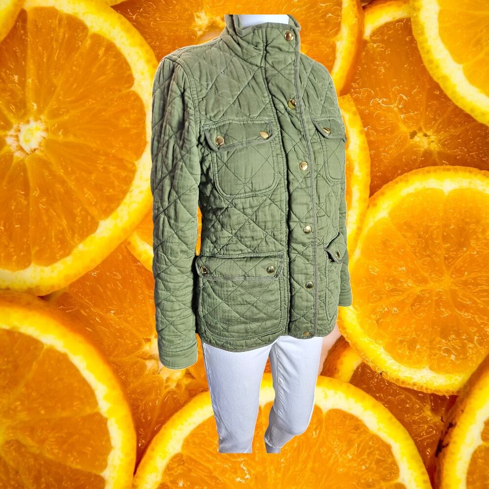 J.Crew Women's Army Green Full-Zip Quilted Downtown Field Jacket Size XXS‎